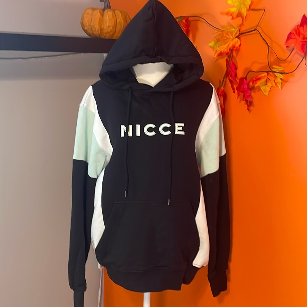 Nicce hoodie-Black, white and mint green-Sz M